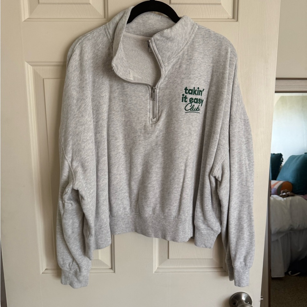 Old Navy Light Gray Quarter-Zip Sweater